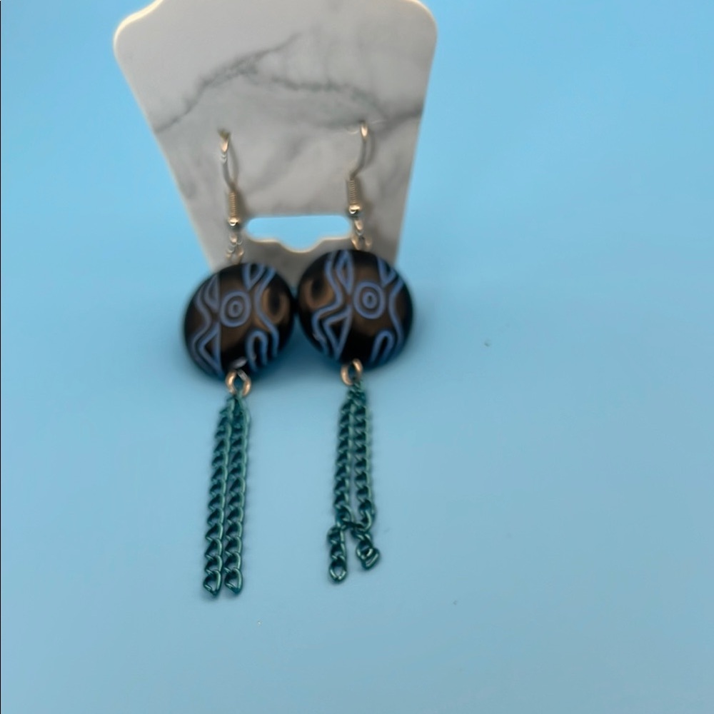 41 Elegant Wooden Blue and Black Dangle Earrings